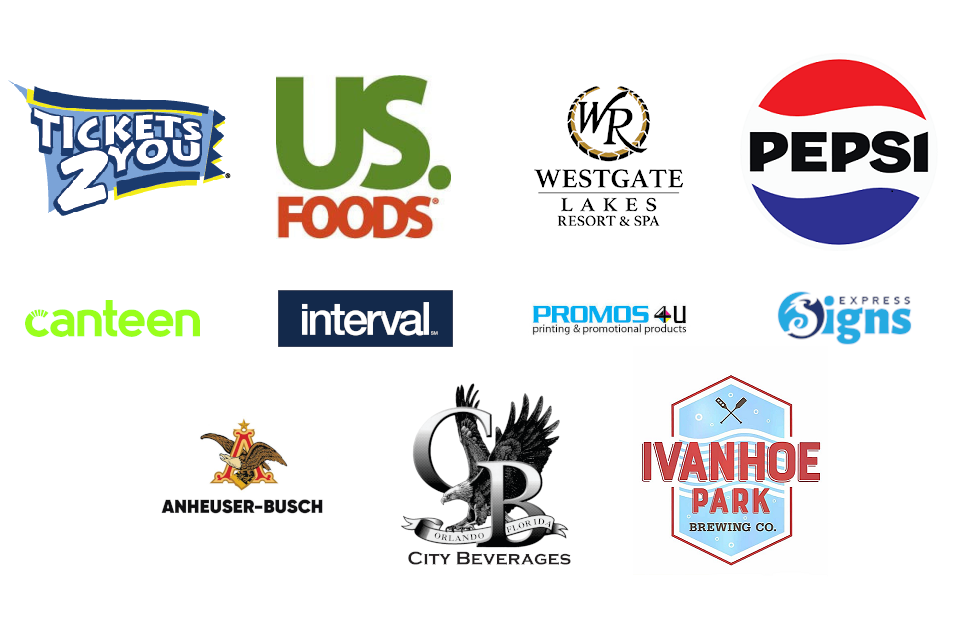 Tickets2You, US. Foods, Westgate Lakes Resort & Spa, Pepsi, canteen, interval, Promos 4 U, Express Signs, Anheuser-Busch, City Beverages, Ivanehoe Park Brewing Co.